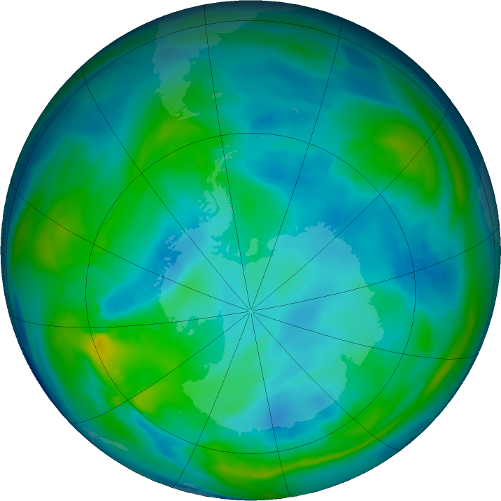Antarctic ozone map for 24 May 2021